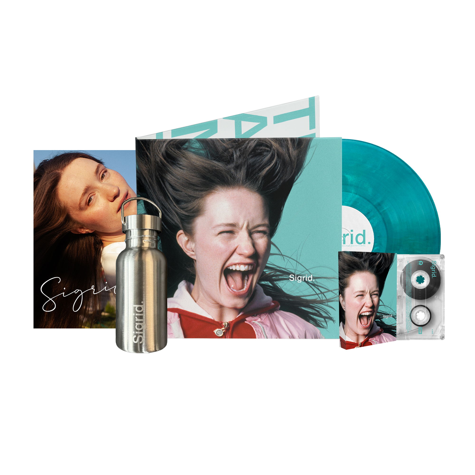 Logo Water Bottle + Aquamarine Marble LP + Cassette + Signed Art Card