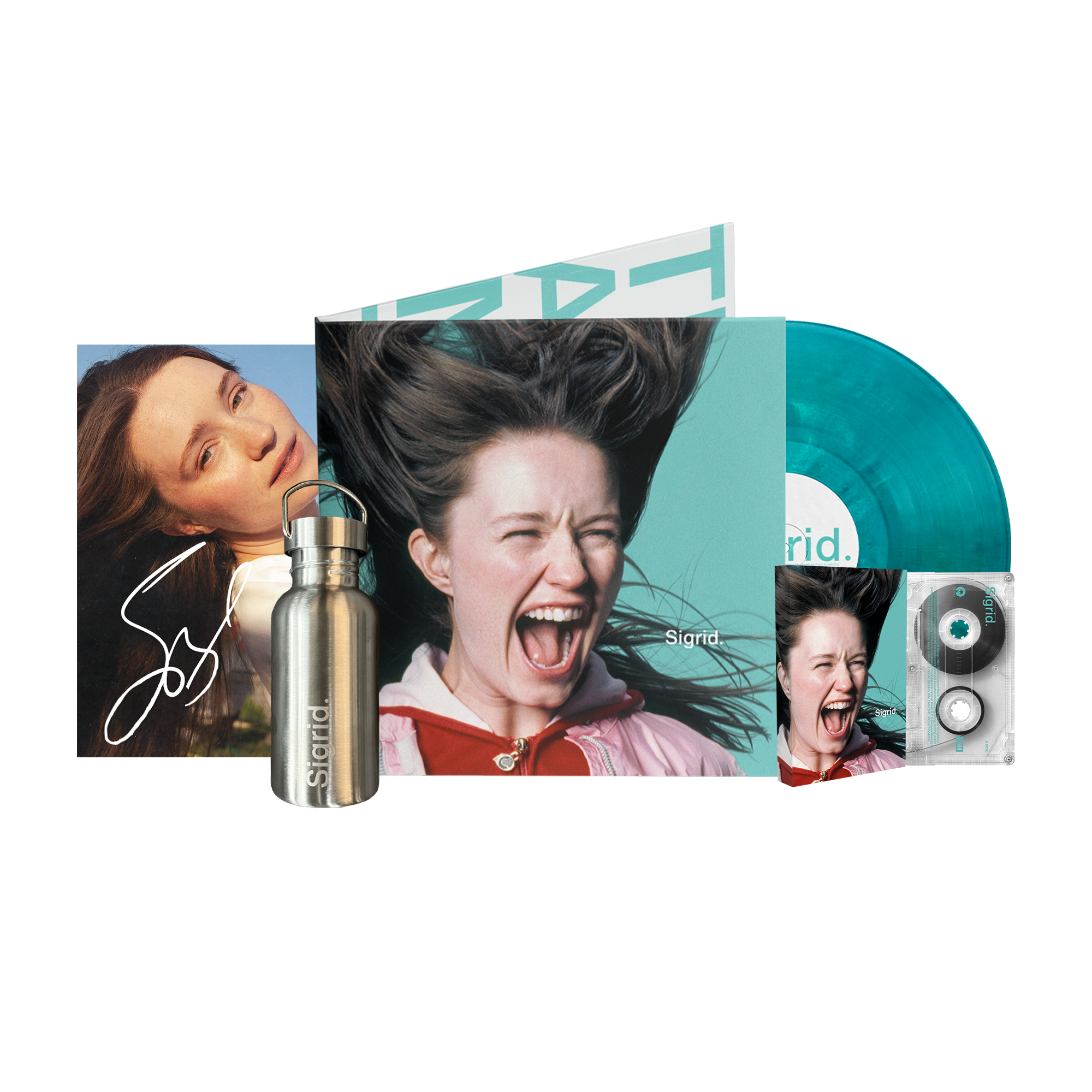 Logo Water Bottle + Aquamarine Marble LP + Cassette + Signed Art Card